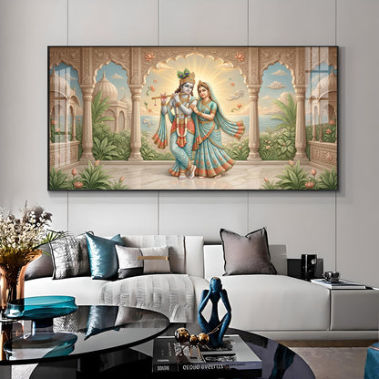 Radha Krishna Together Premium Acrylic Horizontal Wall Art