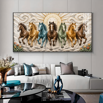 Seven Colorful Horses Premium Acrylic Horizontal Wall Art