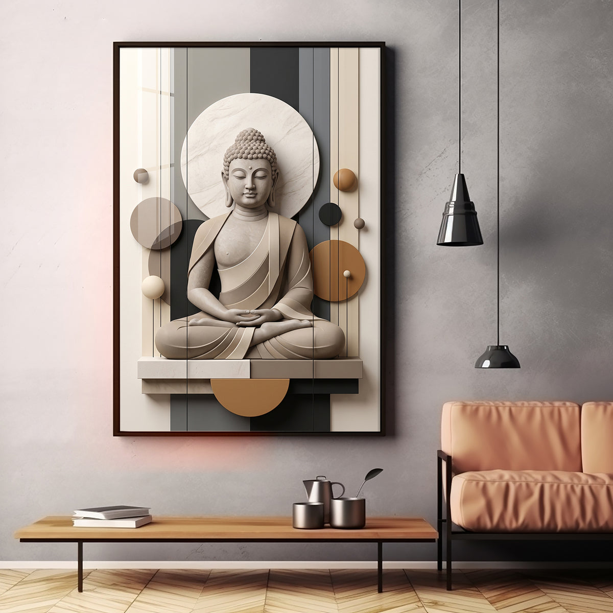 Geometric Meditating Buddha Premium Acrylic Vertical Wall Art