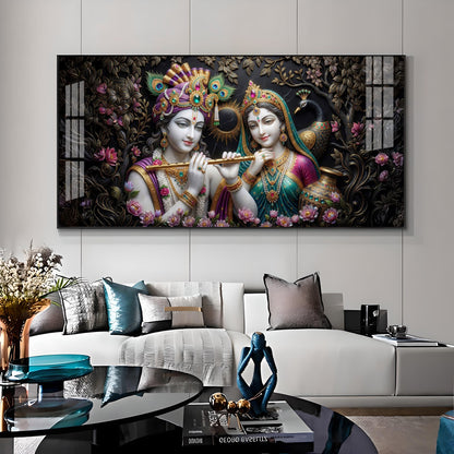 Goddess Radha Krishna With Flute Premium Acrylic Horizontal Wall Art