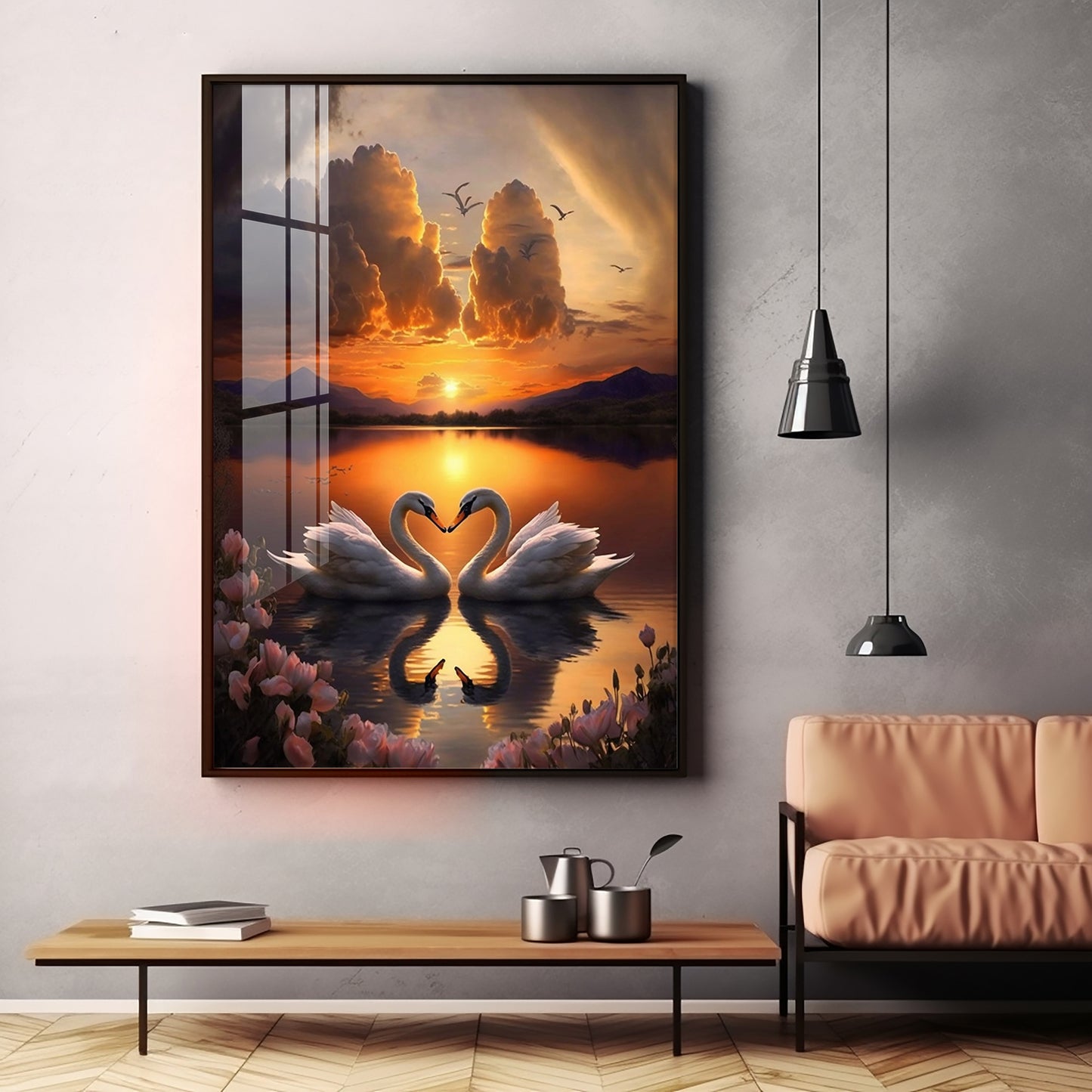 Romantic Swan Pair Premium Acrylic Vertical Wall Art