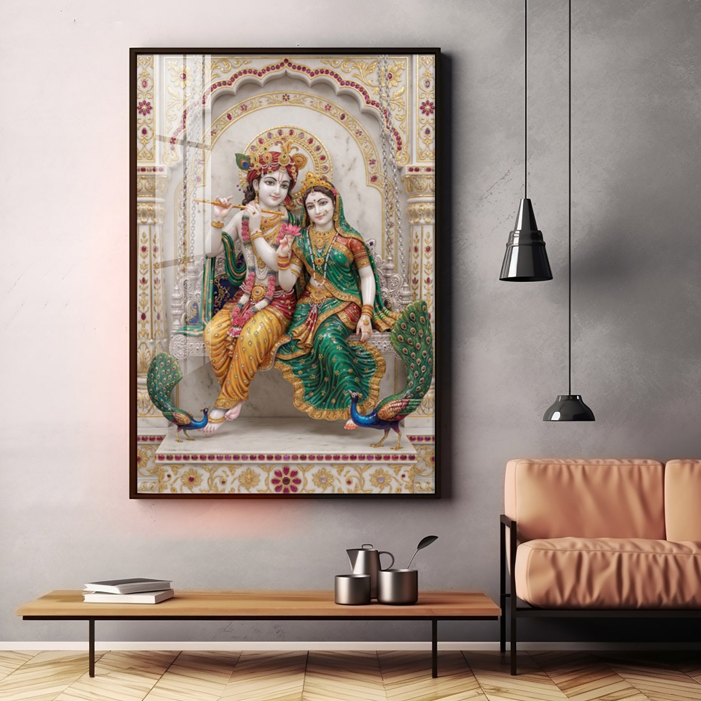 Radiant Radha Krishna Love Premium Acrylic Vertical Wall Art
