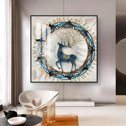 Blue Deer With White Background Premium Acrylic Square Wall Art