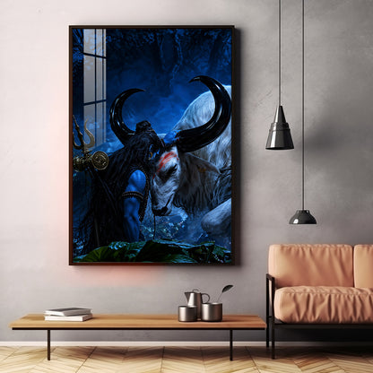 Shiva Embracing Nandi Bull Premium Acrylic Vertical Wall Art