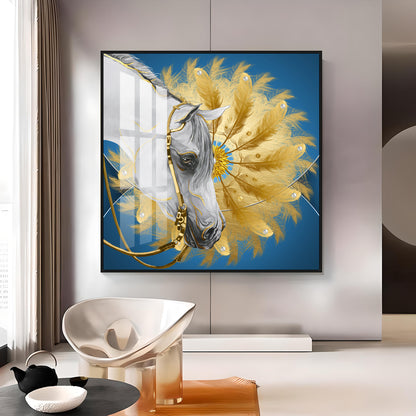 White Horse With Golden chakra Premium Acrylic Square Wall Art