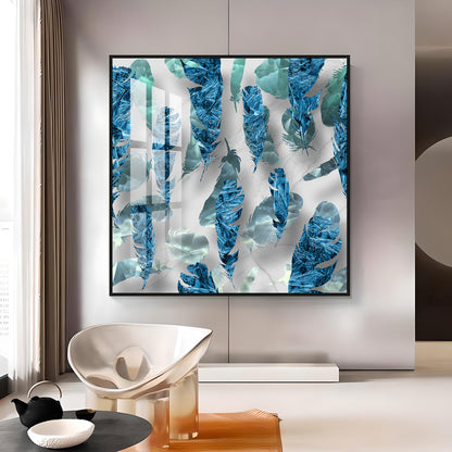 Elegant Blue Feather Premium Acrylic Square Wall Art