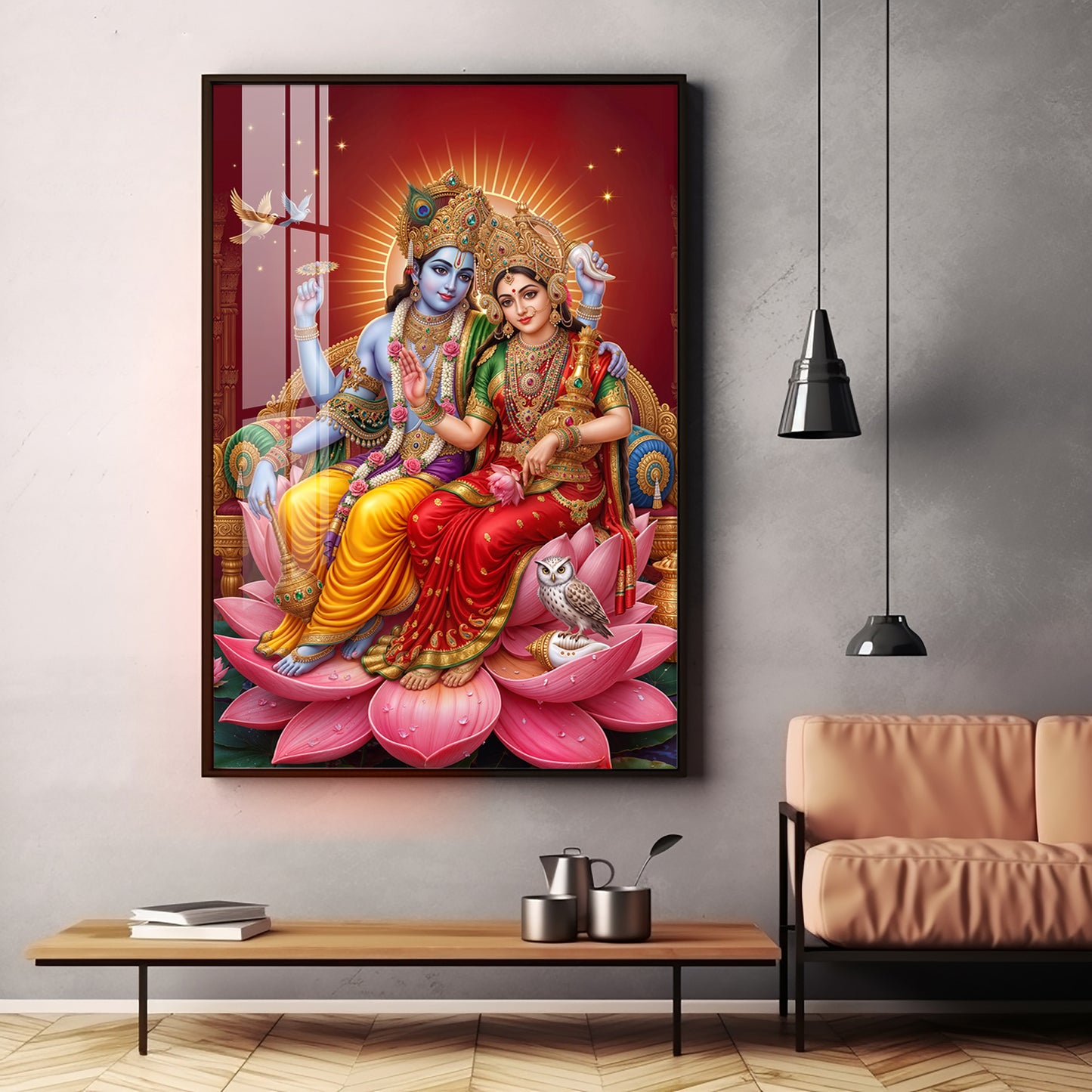 Lord Vishnu & Maa Lakshmi Premium Acrylic Vertical Wall Art