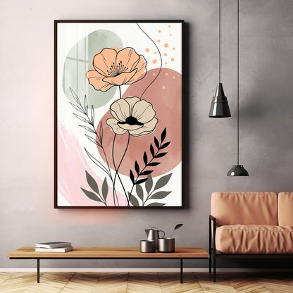 Floral Line & Geometric Shapes Premium Acrylic Vertical Wall Art
