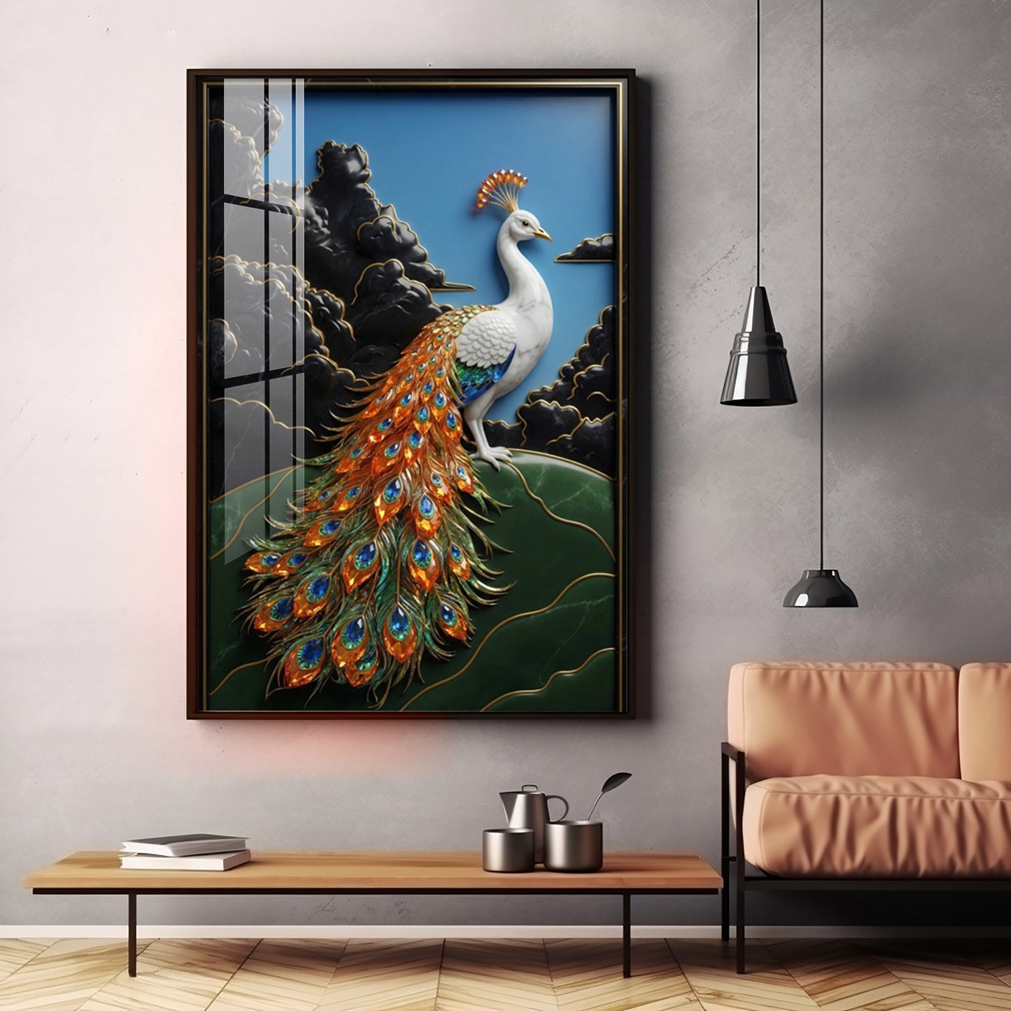 White Peacock Premium Acrylic Vertical Wall Art