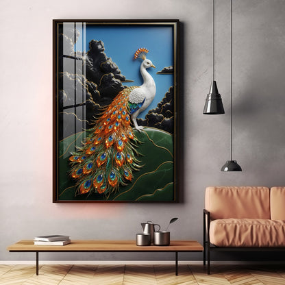 White Peacock Premium Acrylic Vertical Wall Art