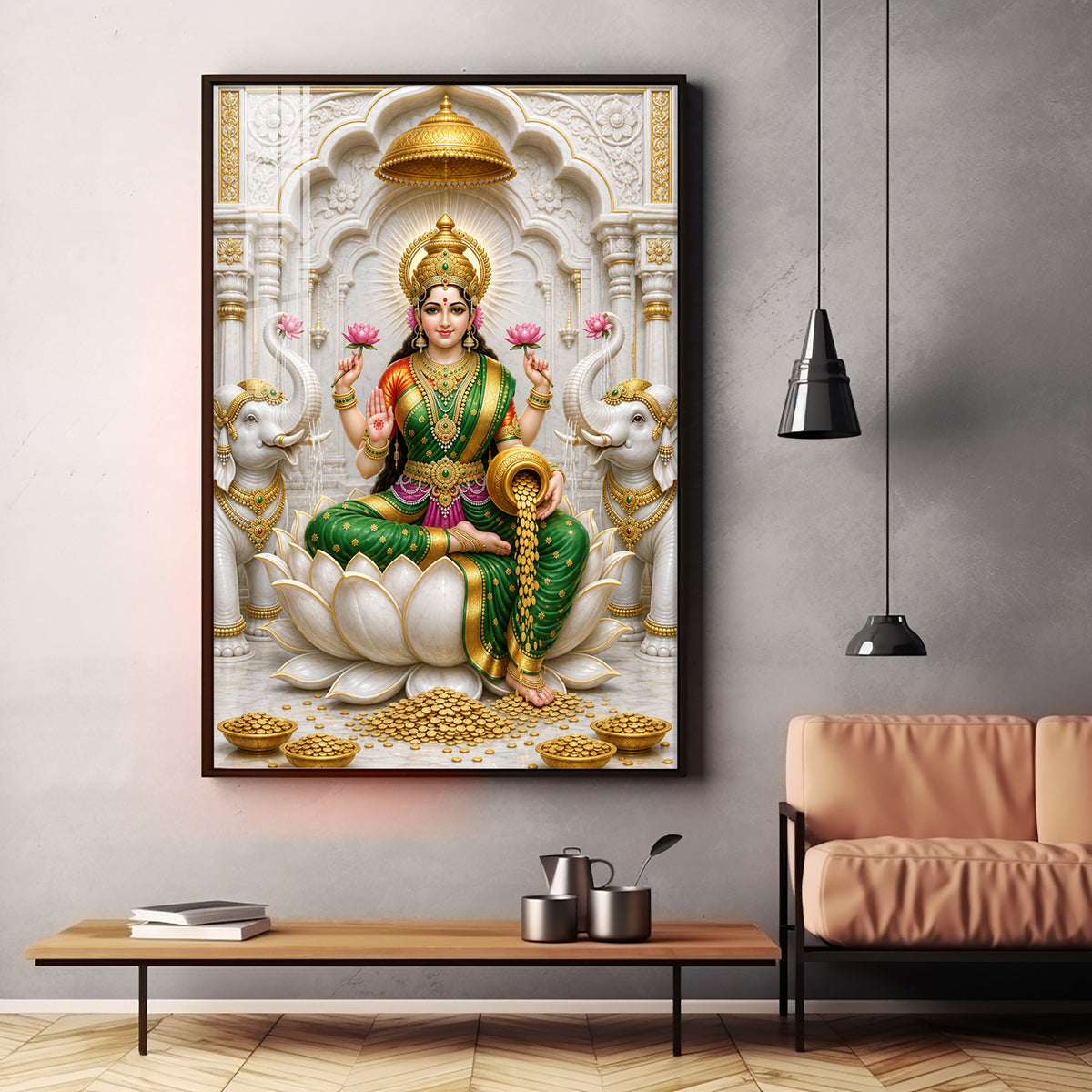 Gajalakshmi Premium Acrylic Vertical Wall Art