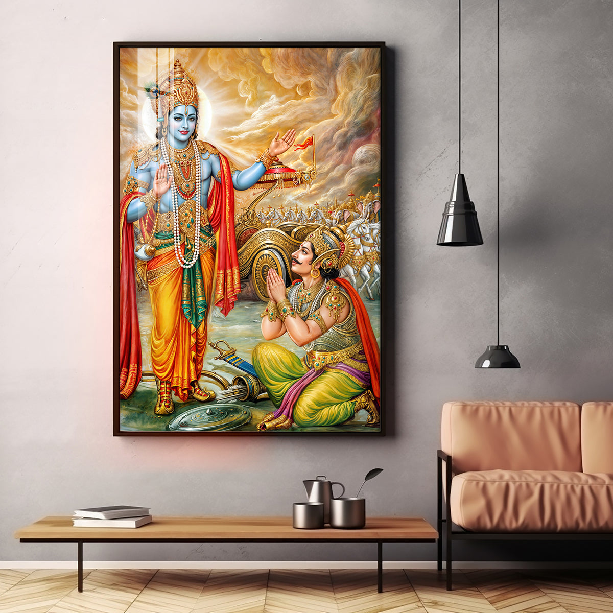 Lord Krishna & Arjuna Premium Acrylic Vertical Wall Art