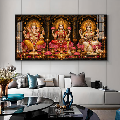 Maa Lakshmi, Saraswati & Ganesha Ji Premium Acrylic Horizontal Wall Art