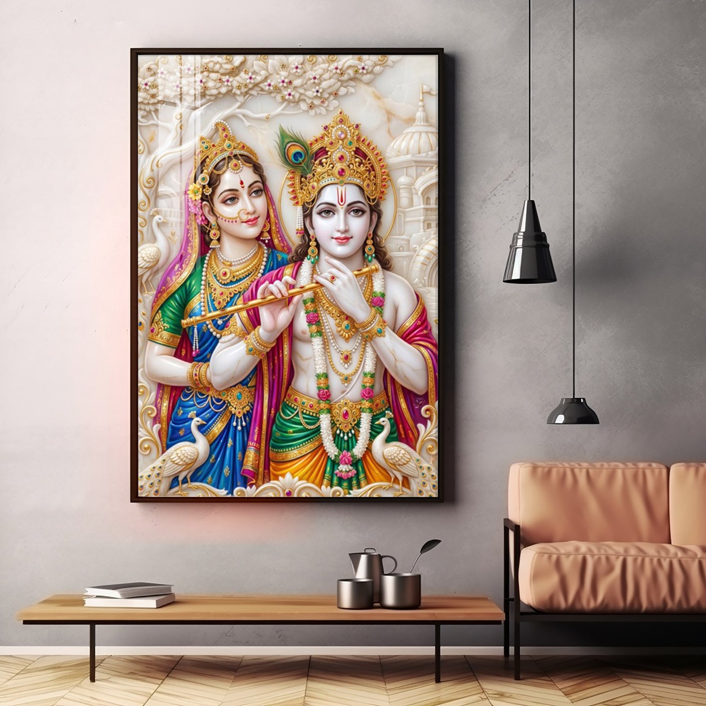 Krishna & Shri Radha With Flute Premium Acrylic Vertical Wall Art