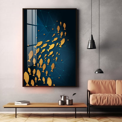 Beautiful Gold Fishes In Ocean Premium Acrylic Vertical Wall Art