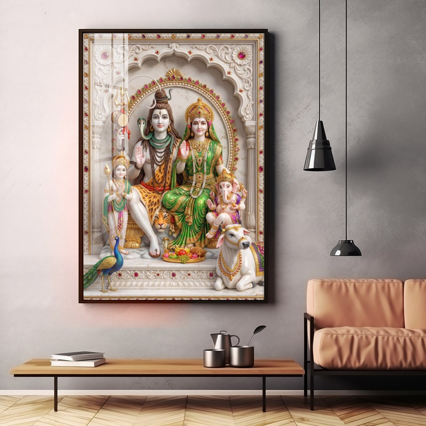 Cosmic Energy Of Shiv Parivar Premium Acrylic Vertical Wall Art