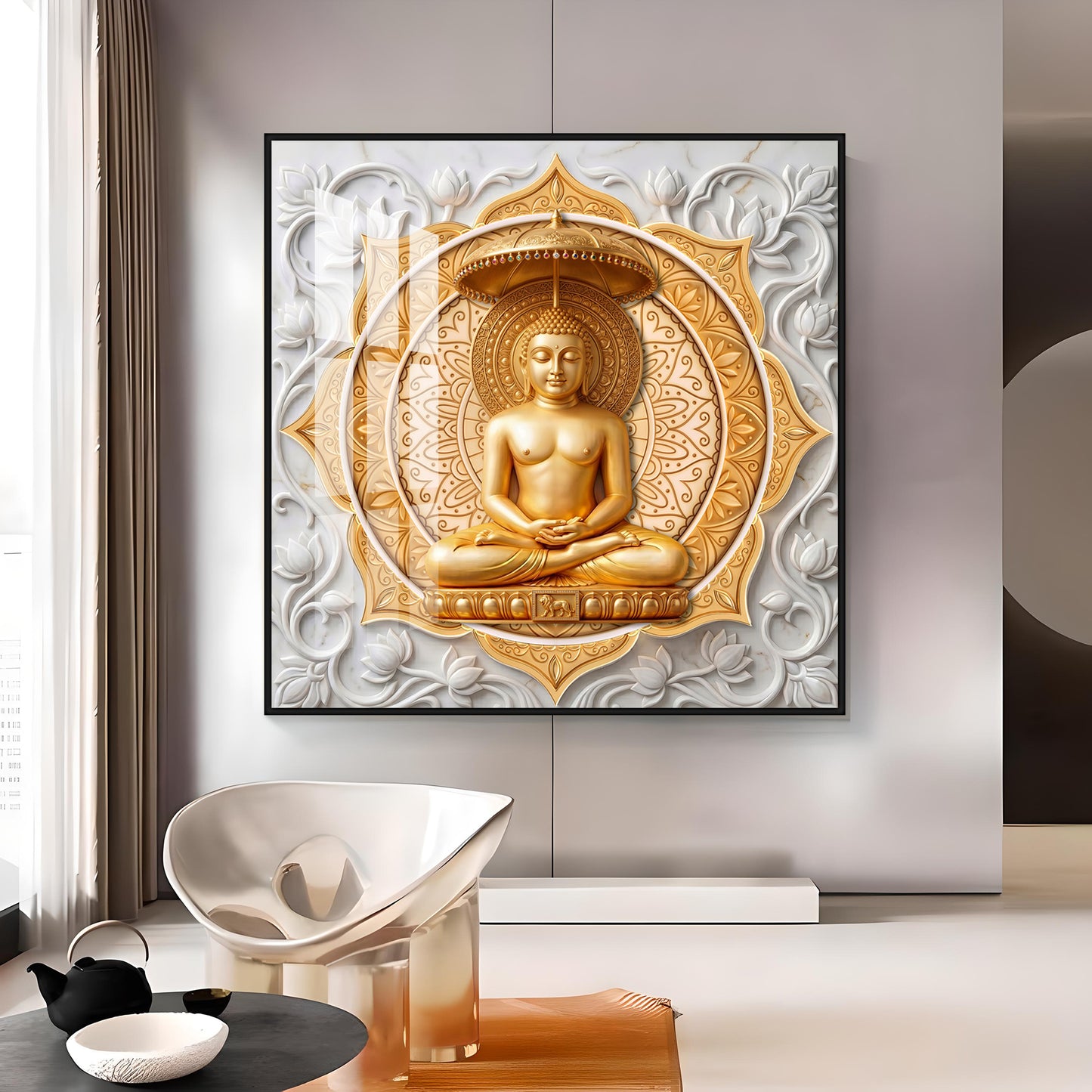 Lord Mahavir In A Meditative Pose Premium Acrylic Square Wall Art