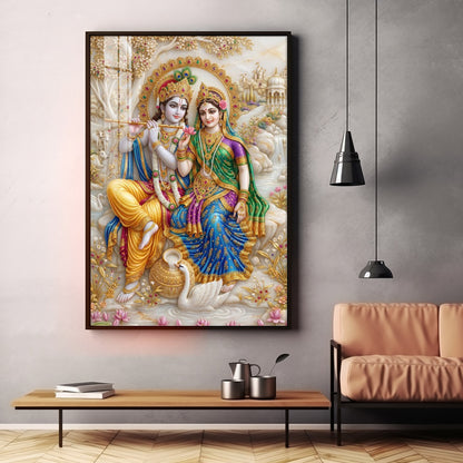 Radha Krishna With Swan Premium Acrylic Vertical Wall Art