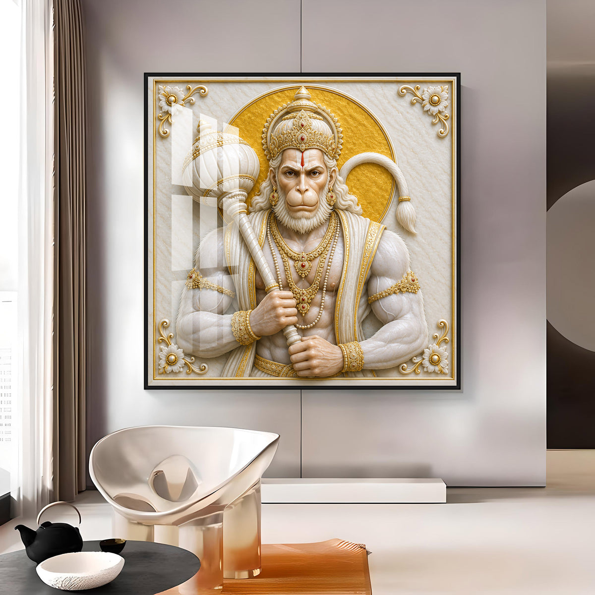 Bajrangbali With Gada Premium Acrylic Square Wall Art