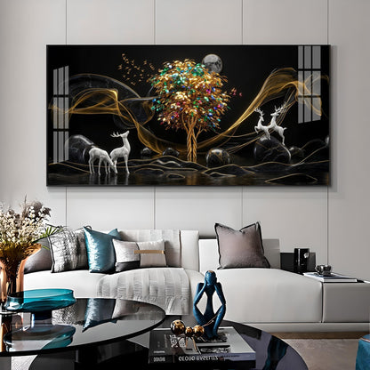 Deer & Bird Oasis Premium Acrylic Horizontal Wall Art