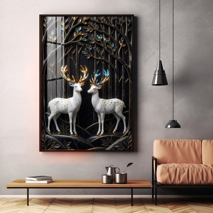 White Deers In Nature Premium Acrylic Vertical Wall Art