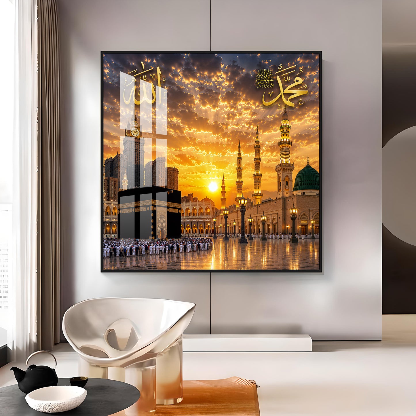 Holy Kaaba & The Prophet's Mosque Premium Acrylic Square Wall Art