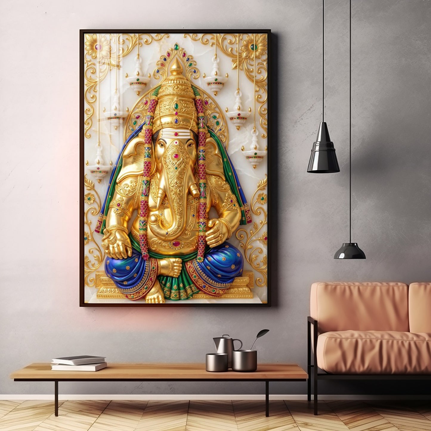 Pillayarpatti Karpaga Vinayagar Premium Acrylic Vertical Wall Art