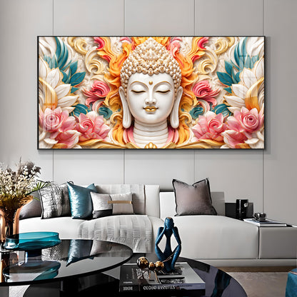 Meditating Buddha In Floral Premium Acrylic Horizontal Wall Art