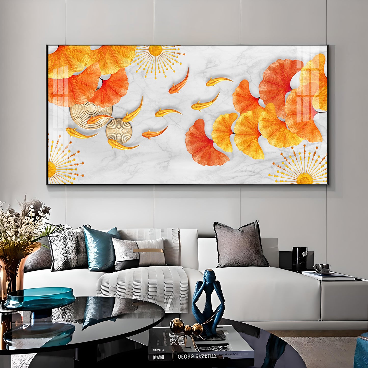 Ginkgo Leaves & Fish Premium Acrylic Horizontal Wall Art