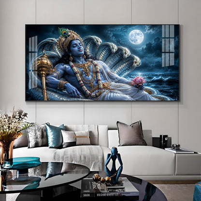 Lord Vishnu With Sheshnag Premium Acrylic Horizontal Wall Art