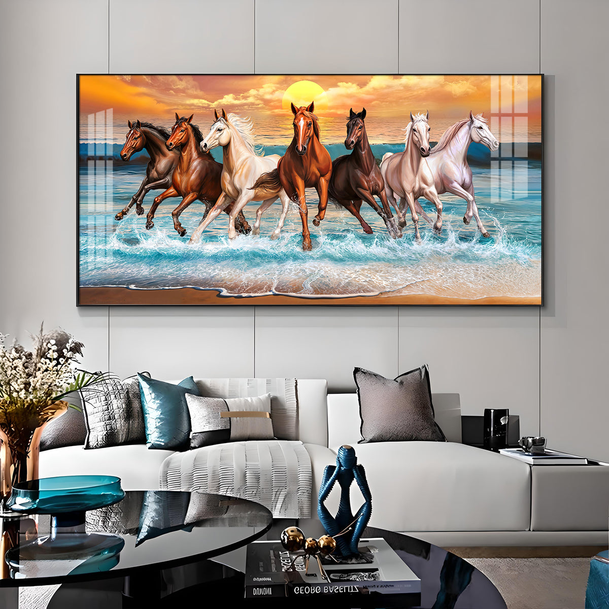 Vastu 7 Running Horses Premium Acrylic Horizontal Wall Art