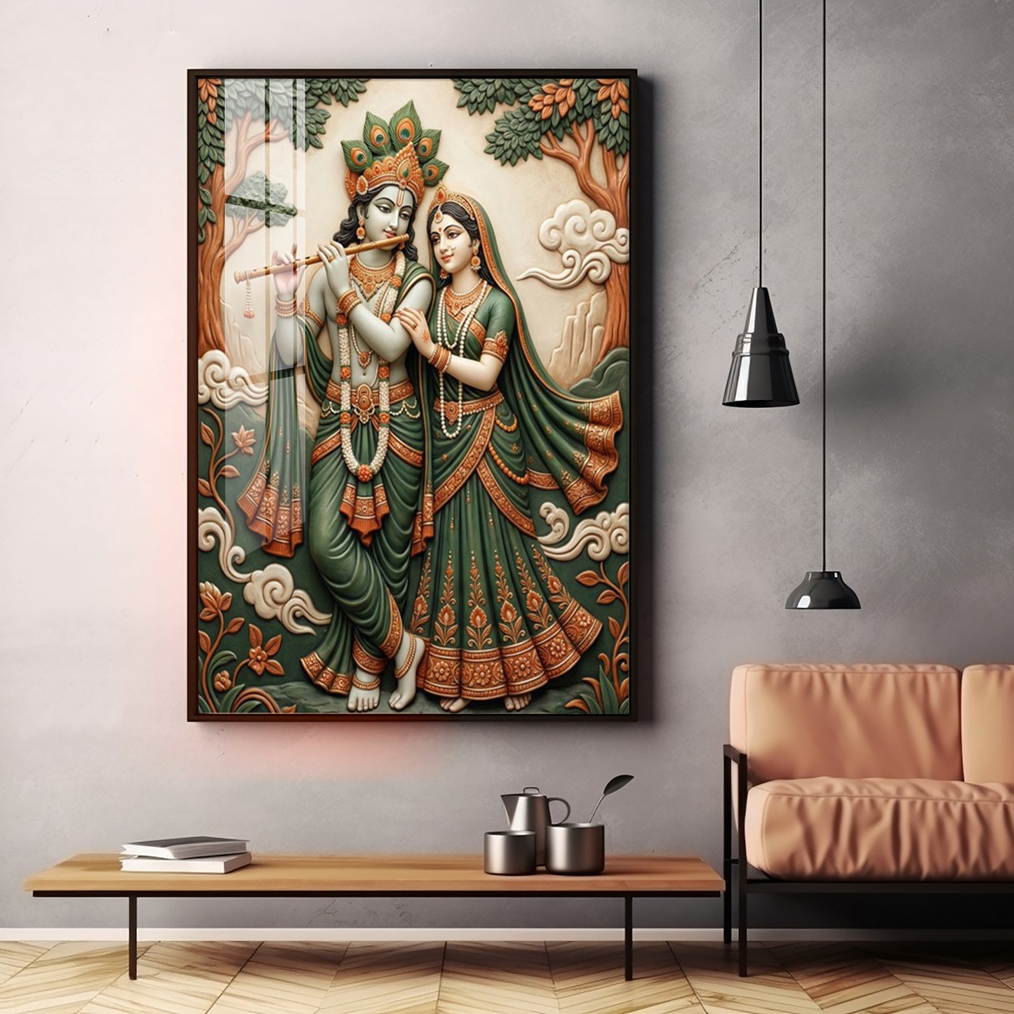 Divine God Radha Krishna Premium Acrylic Vertical Wall Art