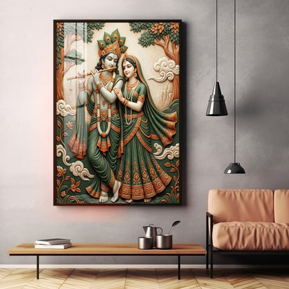 Divine God Radha Krishna Premium Acrylic Vertical Wall Art