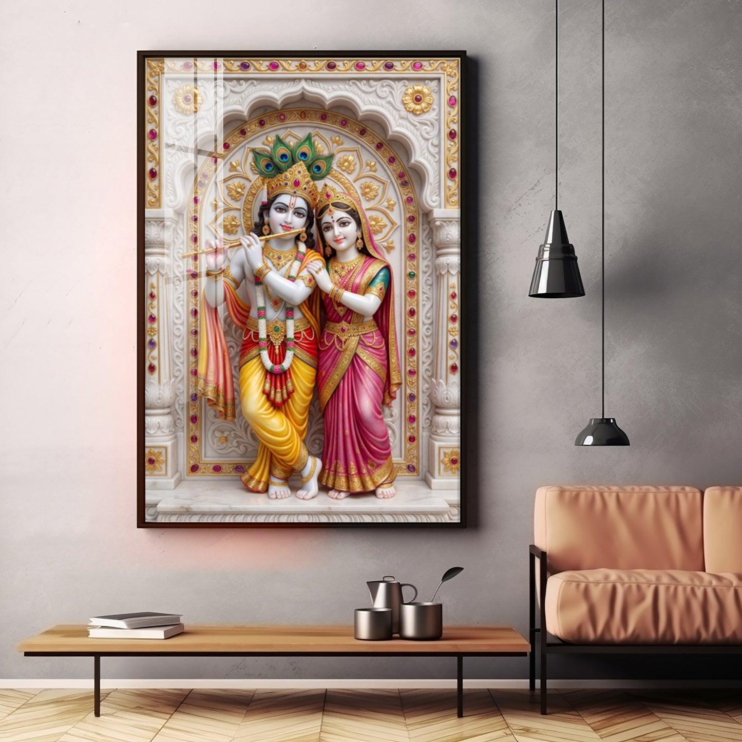 Blessings Of Radha Krishna Premium Acrylic Vertical Wall Art