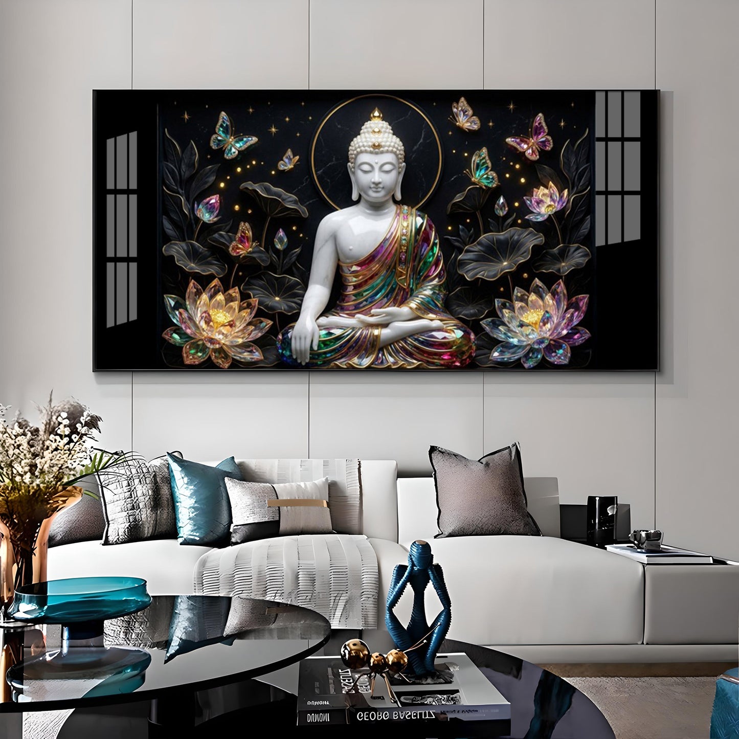 Floral Peace Buddha Premium Acrylic Horizontal Wall Art