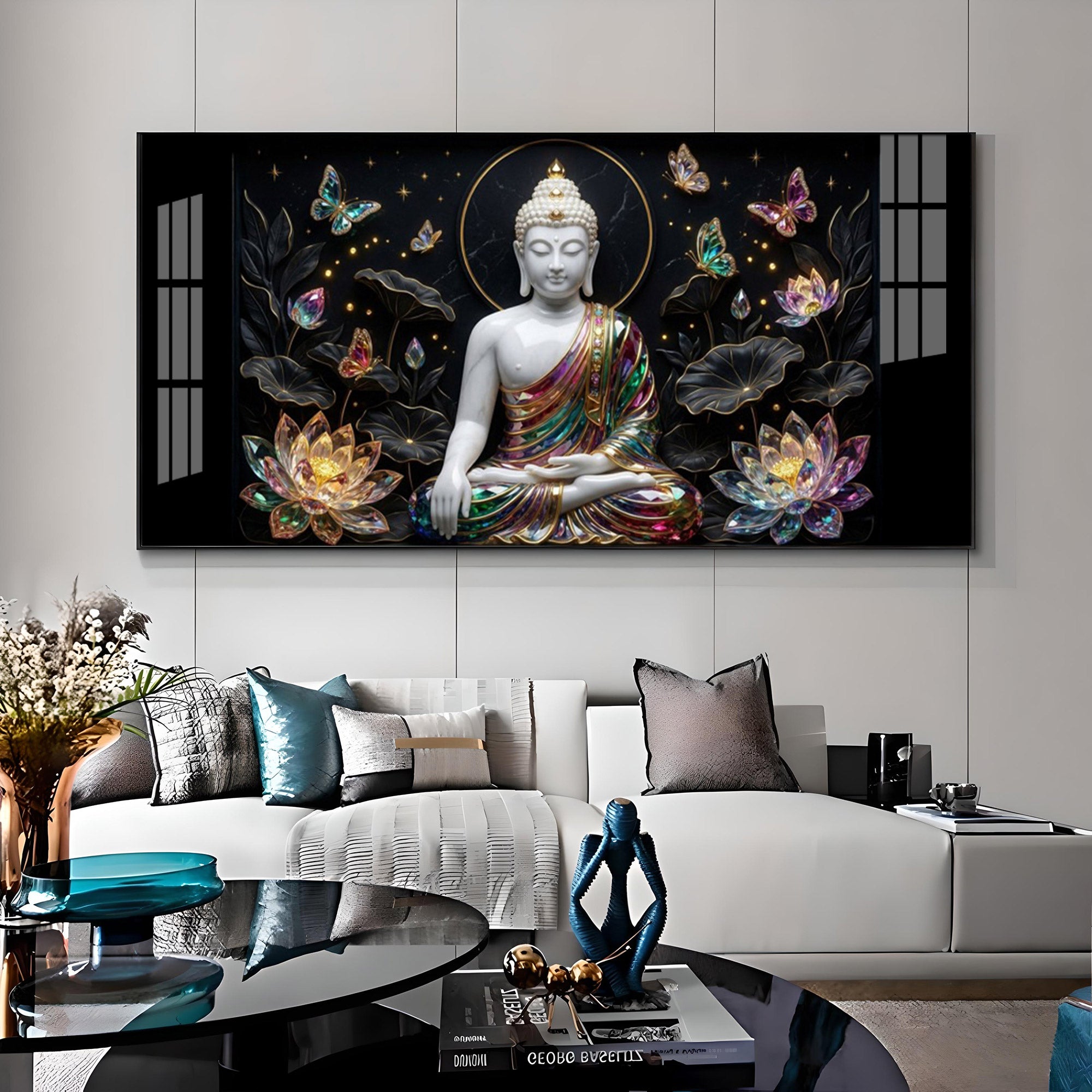 Floral Peace Buddha Premium Acrylic Horizontal Wall Art