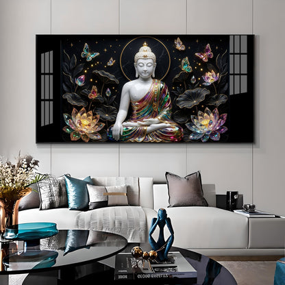 Floral Peace Buddha Premium Acrylic Horizontal Wall Art