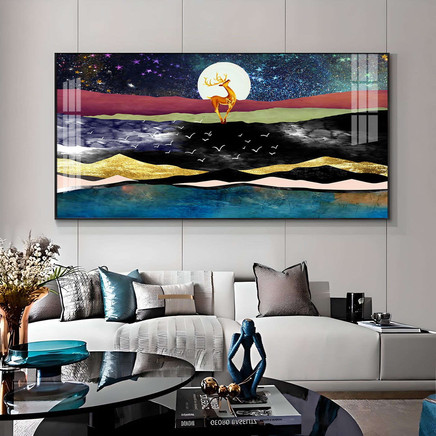 Deer In Glittering Mountainous Premium Acrylic Horizontal Wall Art