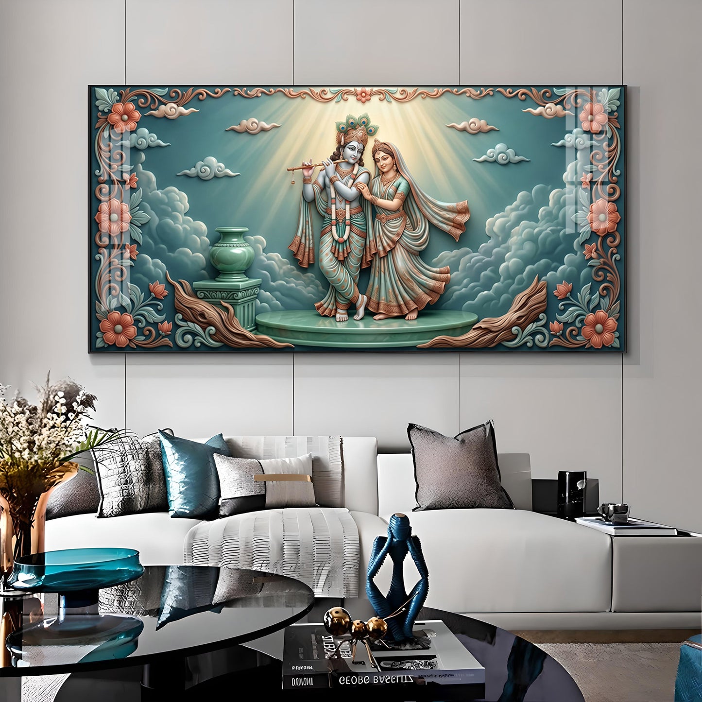 Radha Krishna In A Devotional Pose Premium Acrylic Horizontal Wall Art