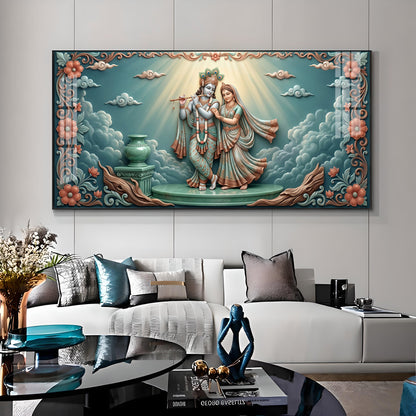 Radha Krishna In A Devotional Pose Premium Acrylic Horizontal Wall Art