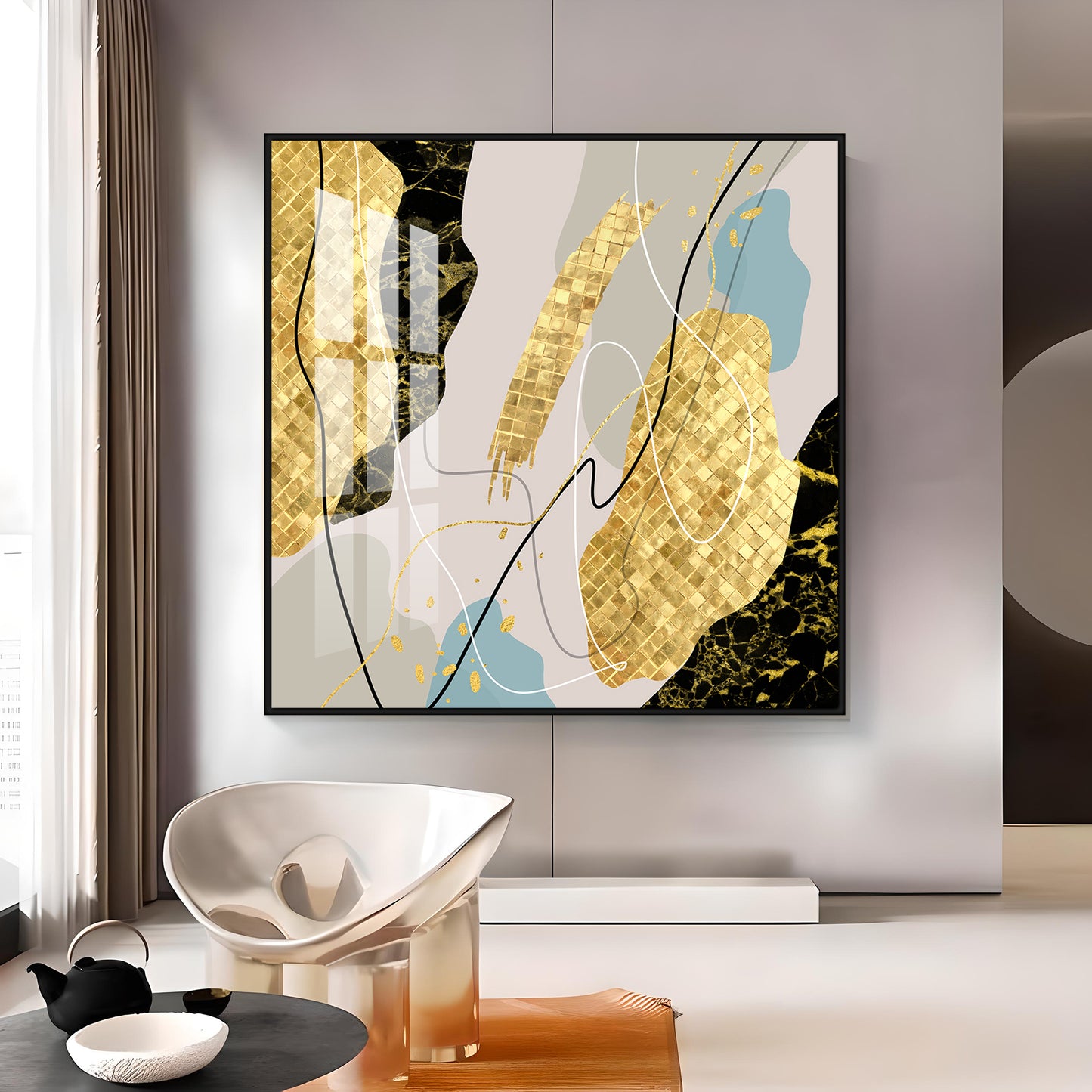 Abstract Gold & Black Premium Acrylic Square Wall Art
