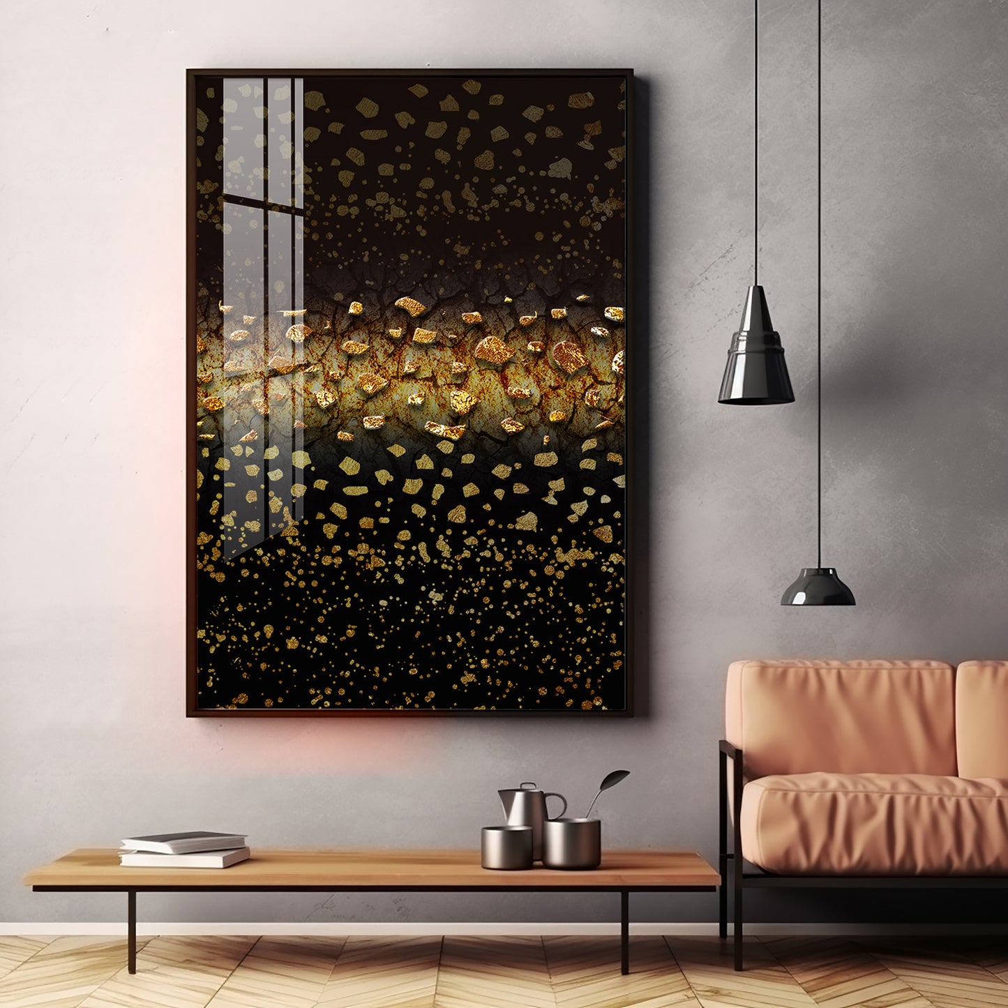 Golden Oasis Premium Acrylic Vertical Wall Art