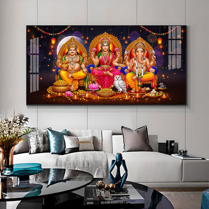 Lord Kubera,Goddess Lakshmi & Lord Ganesha Premium Acrylic Horizontal Wall Art
