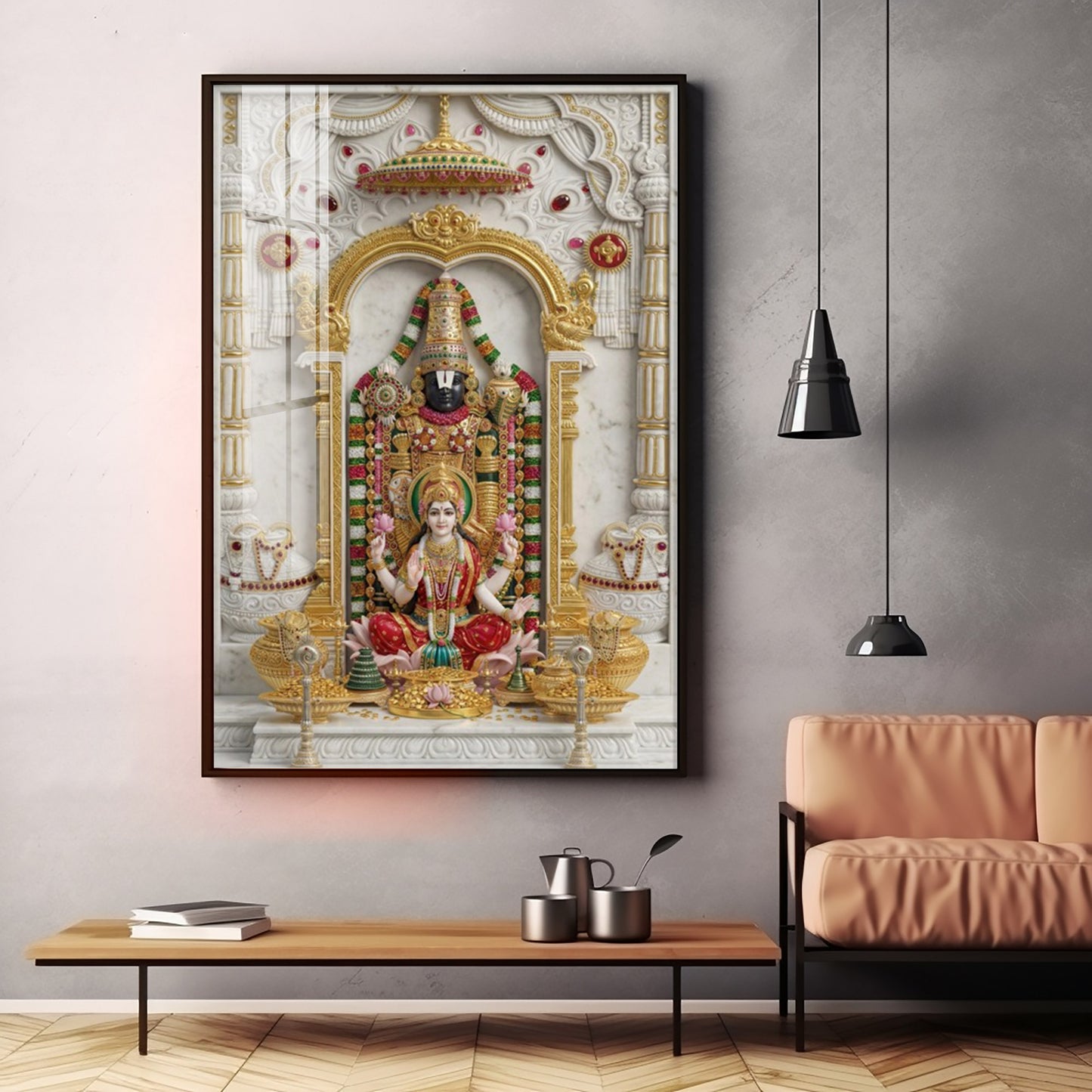 Goddess Lakshmi With Lord Venkateswara Premium Acrylic Vertical Wall Art