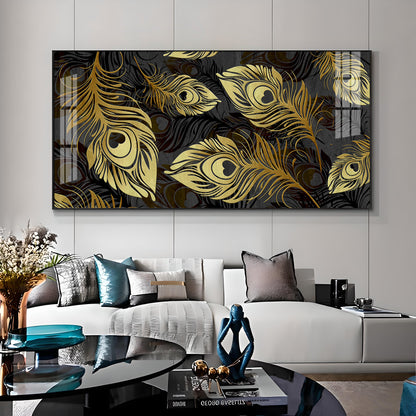 Black & Gold Feather Premium Acrylic Horizontal Wall Art