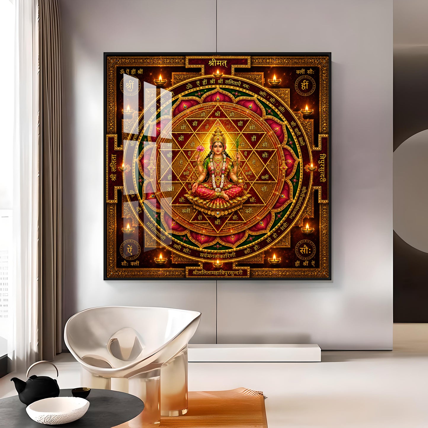 Shri Lalita Tripura Sundari Yantra Premium Acrylic Square Wall Art