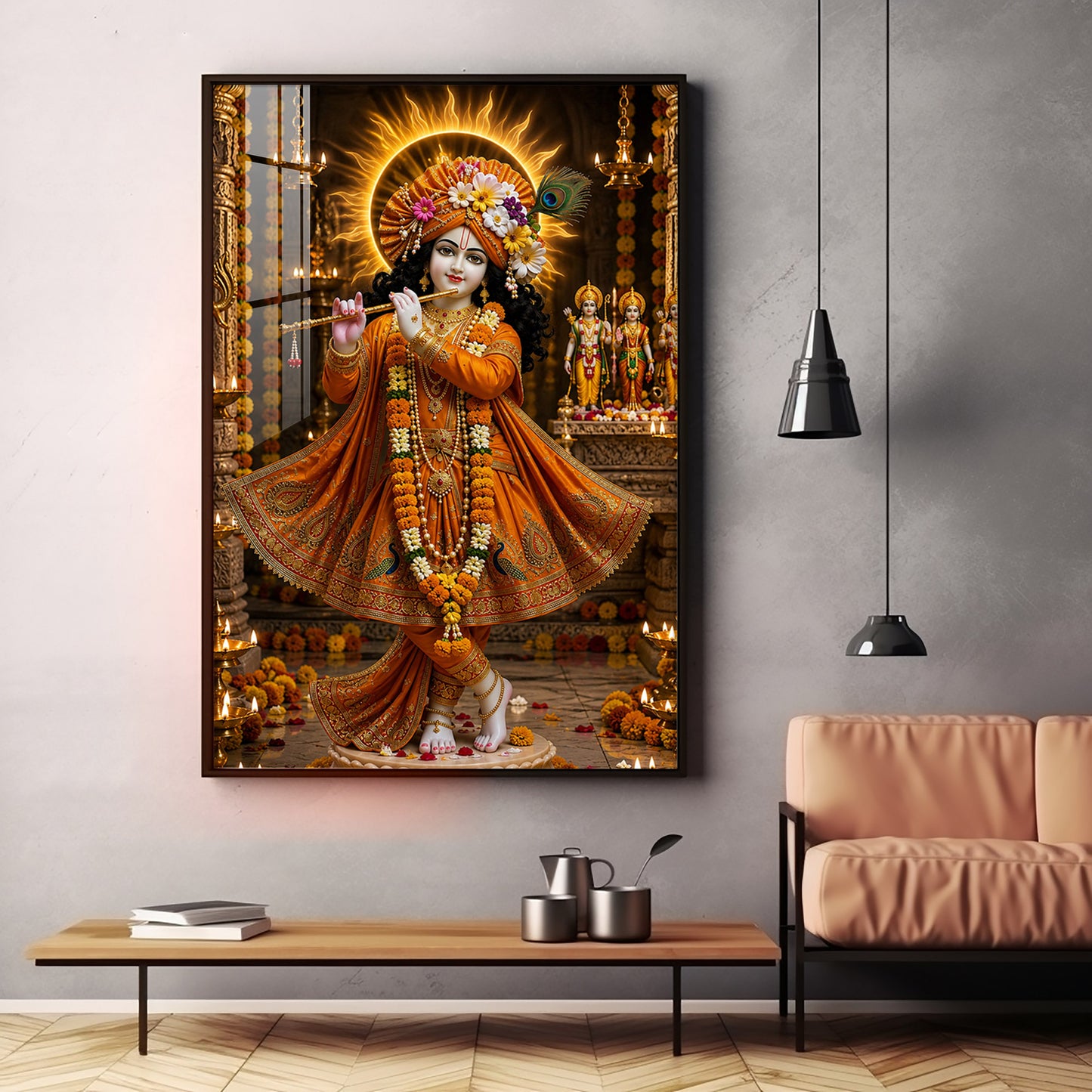 Lord Krishna Playing The Flute Premium Acrylic Vertical Wall Art
