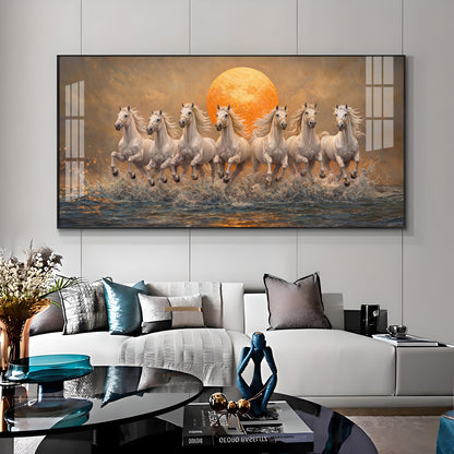 Majestic White Horses With Warm Sun Premium Acrylic Horizontal Wall Art