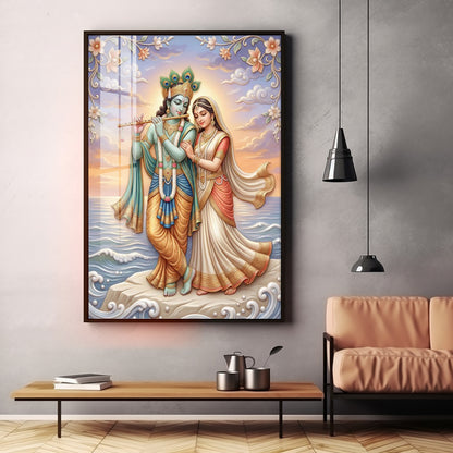 Lord Krishna With Shri Radha Premium Acrylic Vertical Wall Art
