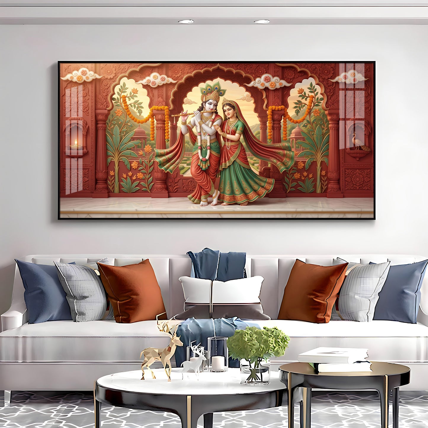 Radha Krishna Love Devotion Premium Acrylic Horizontal Wall Art